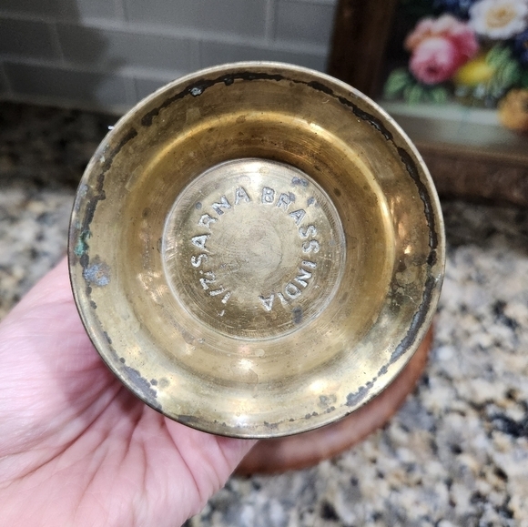 Vintage 7" Etched Brass Flower Vase - Picture 5 of 6